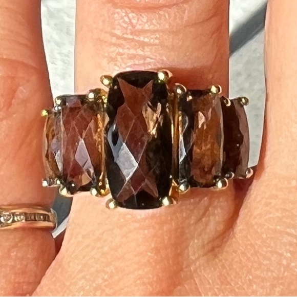 Smoky quartz 5 stone ring size 6 - Picture 3 of 4